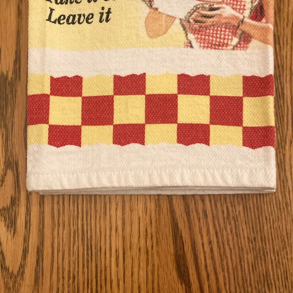 Retro Red and Yellow Checkered Kitchen Towel “Take It or Leave It”
